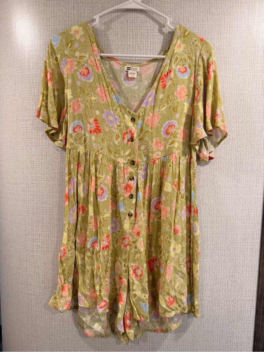 Billabong Girls Olive Floral Button-Front Dress